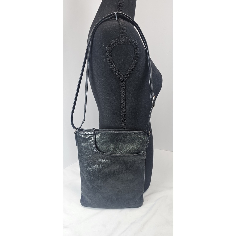 Margot Black Genuine Leather Crossbody Bag Organizer Travel Purse Slim